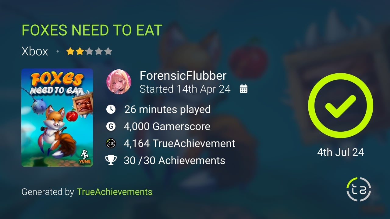 FOXES NEED TO EAT achievement summary